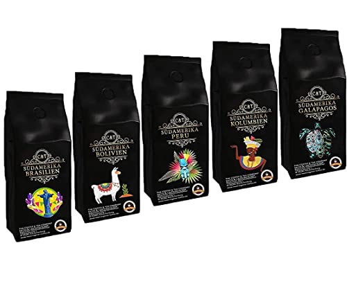 Länder Kaffee Set ' Südamerika ' , Kaffeebohnen frisch geröstet 5 x 500 g ganze Bohne