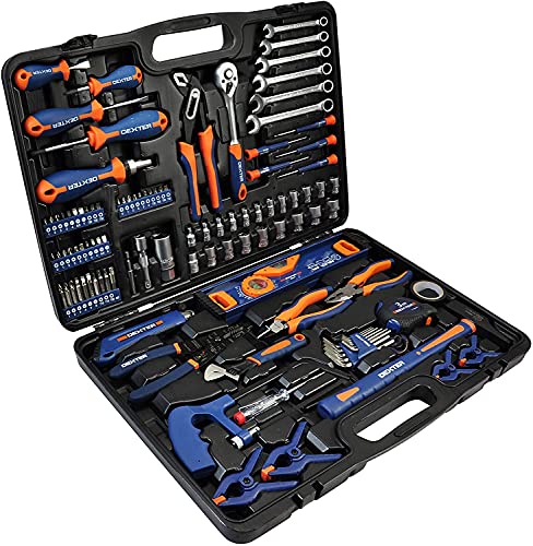 DEXTER - 108-teiliger Werkzeugkoffer - Werkzeugset - Werkzeugkasten - mit Zangen, Schlüssel, Schraubendreher, Metallsäge und vieles mehr