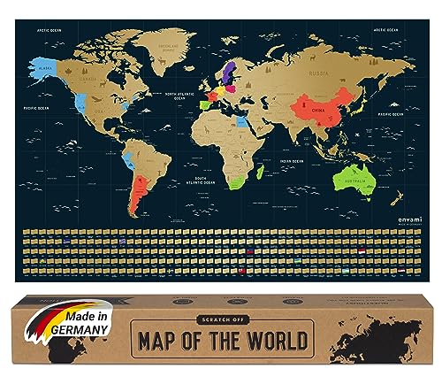 envami® Weltkarte zum Rubbeln - Scratch off Map - Scratch Off Map - Gold - 68 cm x 43 cm - Englisch - Landkarte zum Rubbeln - Weltkarte zum Freirubbeln - Rubbelweltkarte - Weltkarte zum Freikratzen