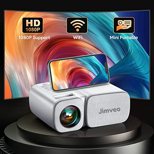 Beamer,Jimveo WiFi Mini Beamer 8000 Lumen 1080p Full HD Beamer 250''Display Mini Projektor LCD Heimkino/Outdoor/Kompatibel mit TV Stick/X-Box/DVD/Laptop/Smartphone Kleiner Beamer