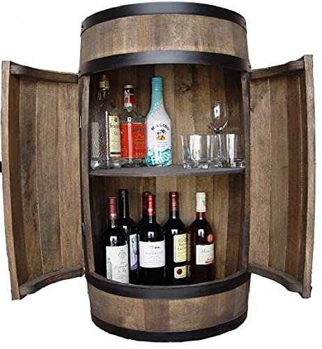 Fassbar mit 2 Türen Holzfass XL Weinfass - Handgemacht flaschenregal Hausbar Vintage theke bar Schrank Whisky Bier Wein Geschenk für einen Mann Tisch Tür